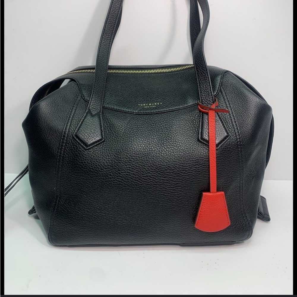 Tory Burch Black Satchel with Red Accent